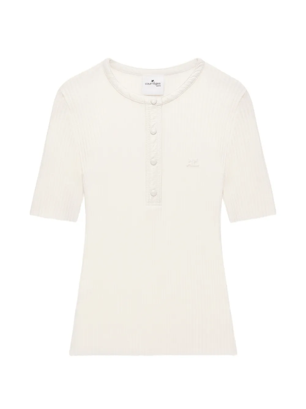 Courrèges ribbed-knit vinyl-collar T-shirt - Bianco
