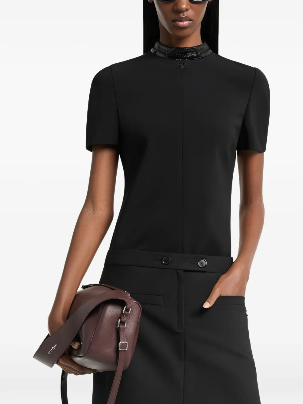 Courrèges T-shirt met hoge hals en vinyl afwerking Zwart