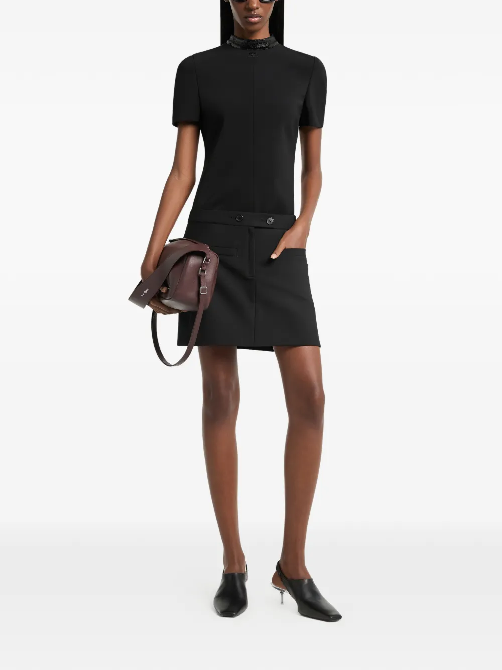Courrèges T-shirt met hoge hals en vinyl afwerking Zwart