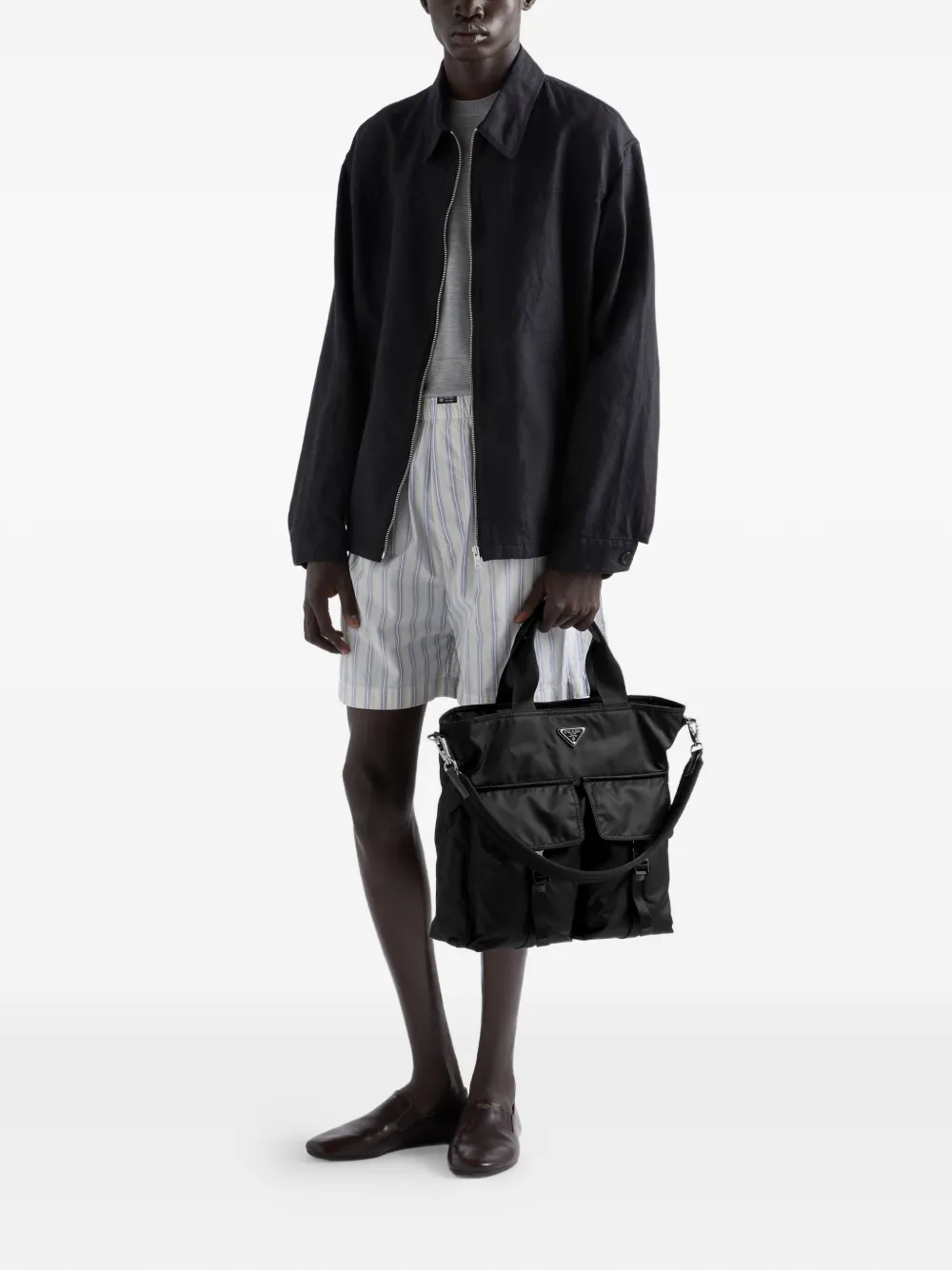 Prada Explore Re-Nylon en leren shopper Zwart