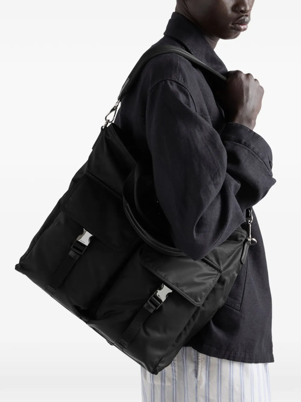Prada Explore Re-Nylon en leren shopper Zwart