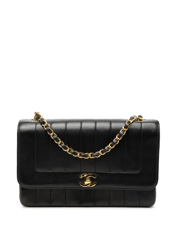 Chanel Pre-owned 1996-1997 Medium Vertical Quilted Lambskin Mademoiselle Crossbody Bag in Black
