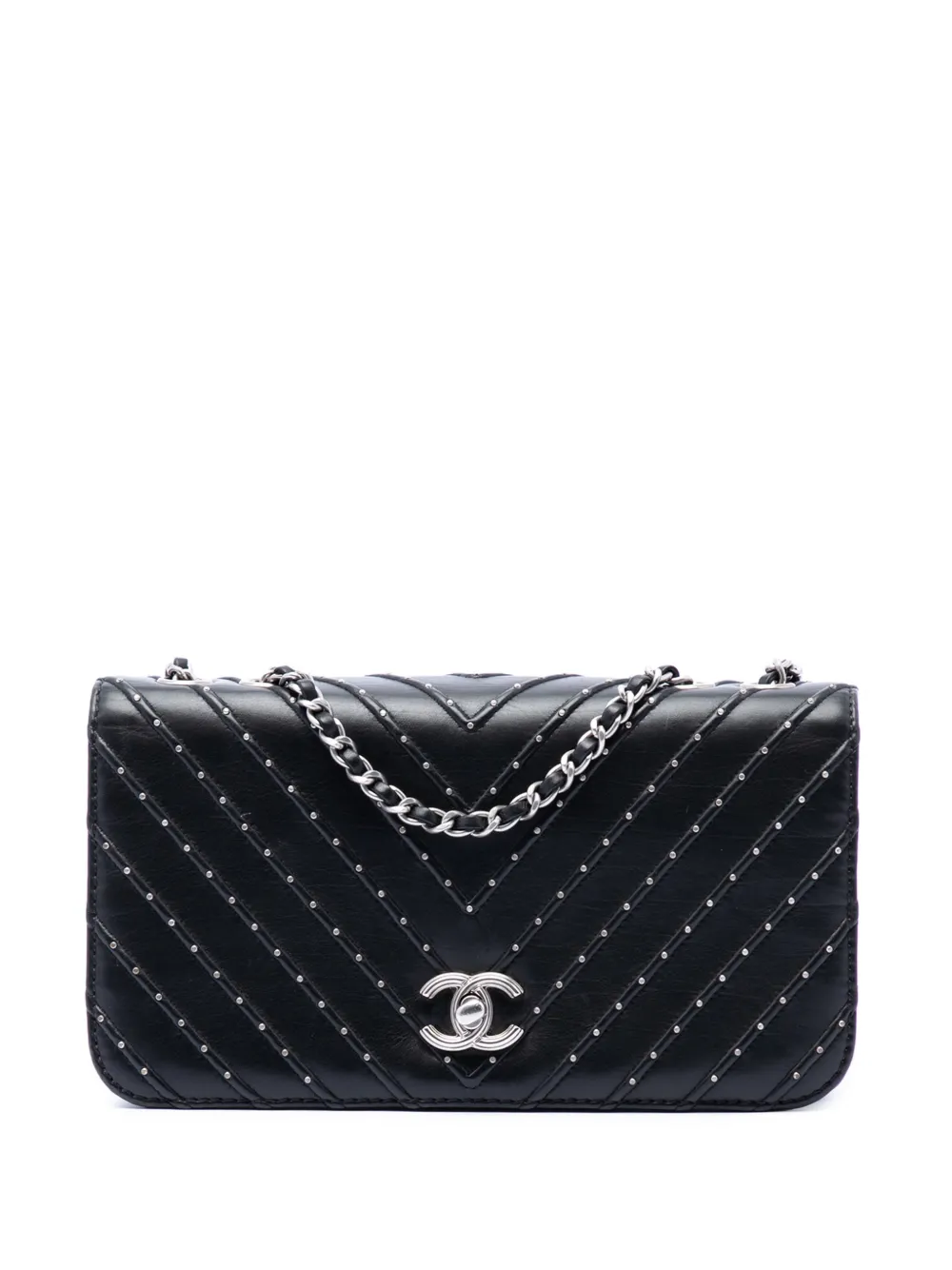 CHANEL Pre-Owned 2018 Chevron Lambskin Stud Wars Full Flap shoulder bag - Nero