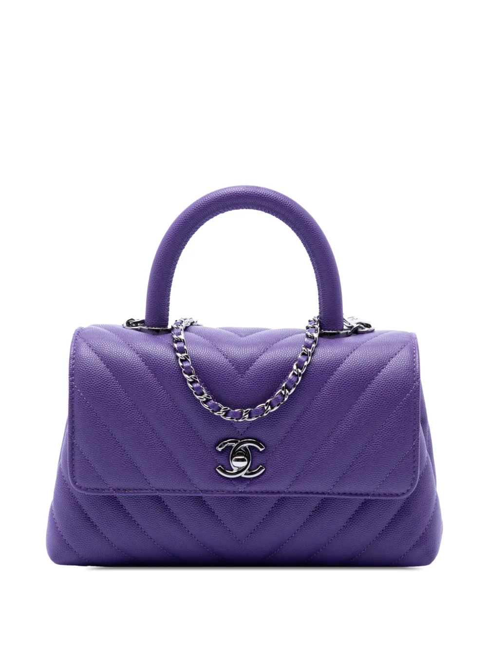 CHANEL Pre-Owned 2019 Mini Chevron Caviar Coco Top Handle Bag satchel - Violett