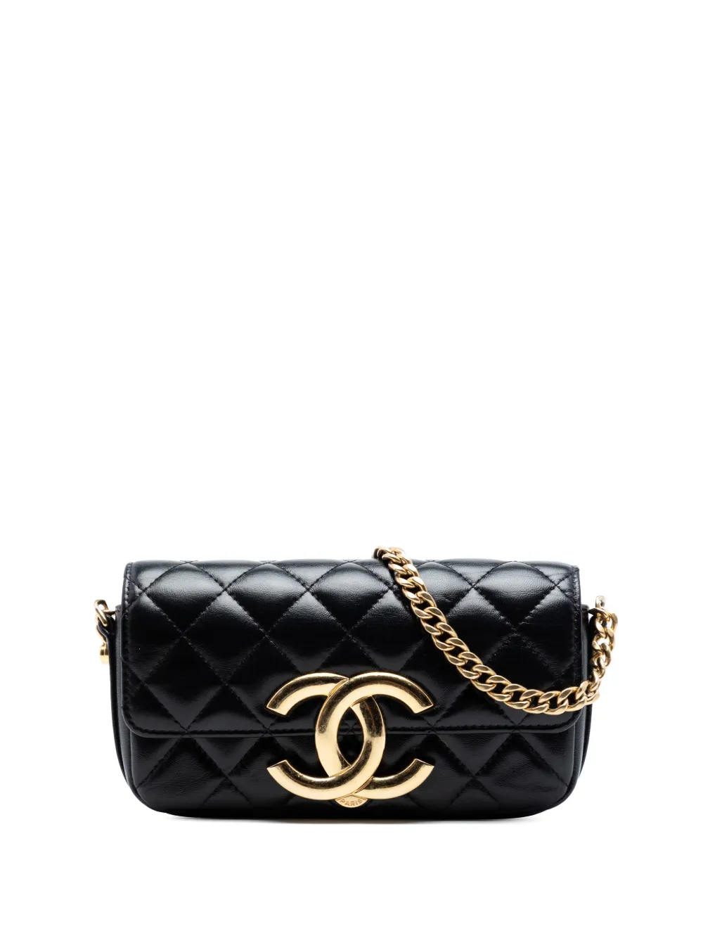 CHANEL Pre-Owned 2021-2026 Quilted Lambskin Giant CC Flap Phone Holder with Chain crossbody bag - Schwarz