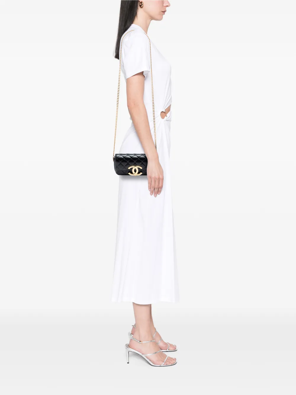 Chanel Pre-owned 2021-2026 Quilted Lambskin Giant CC Flap Phone Holder with Chain Crossbody Bag in Black, view 2