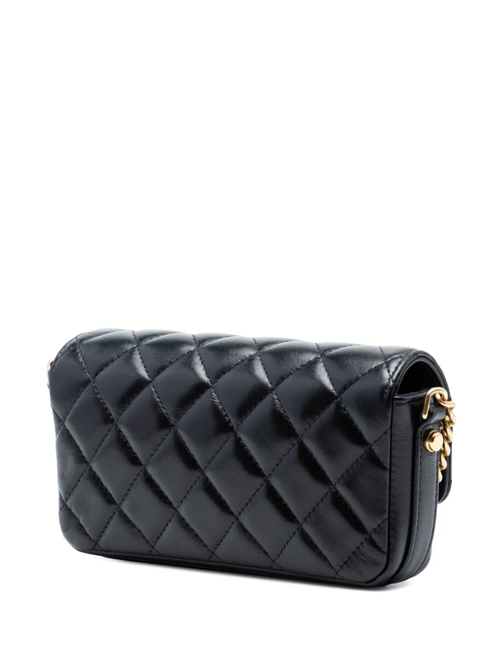 Chanel Pre-owned 2021-2026 Quilted Lambskin Giant CC Flap Phone Holder with Chain Crossbody Bag in Black, view 3