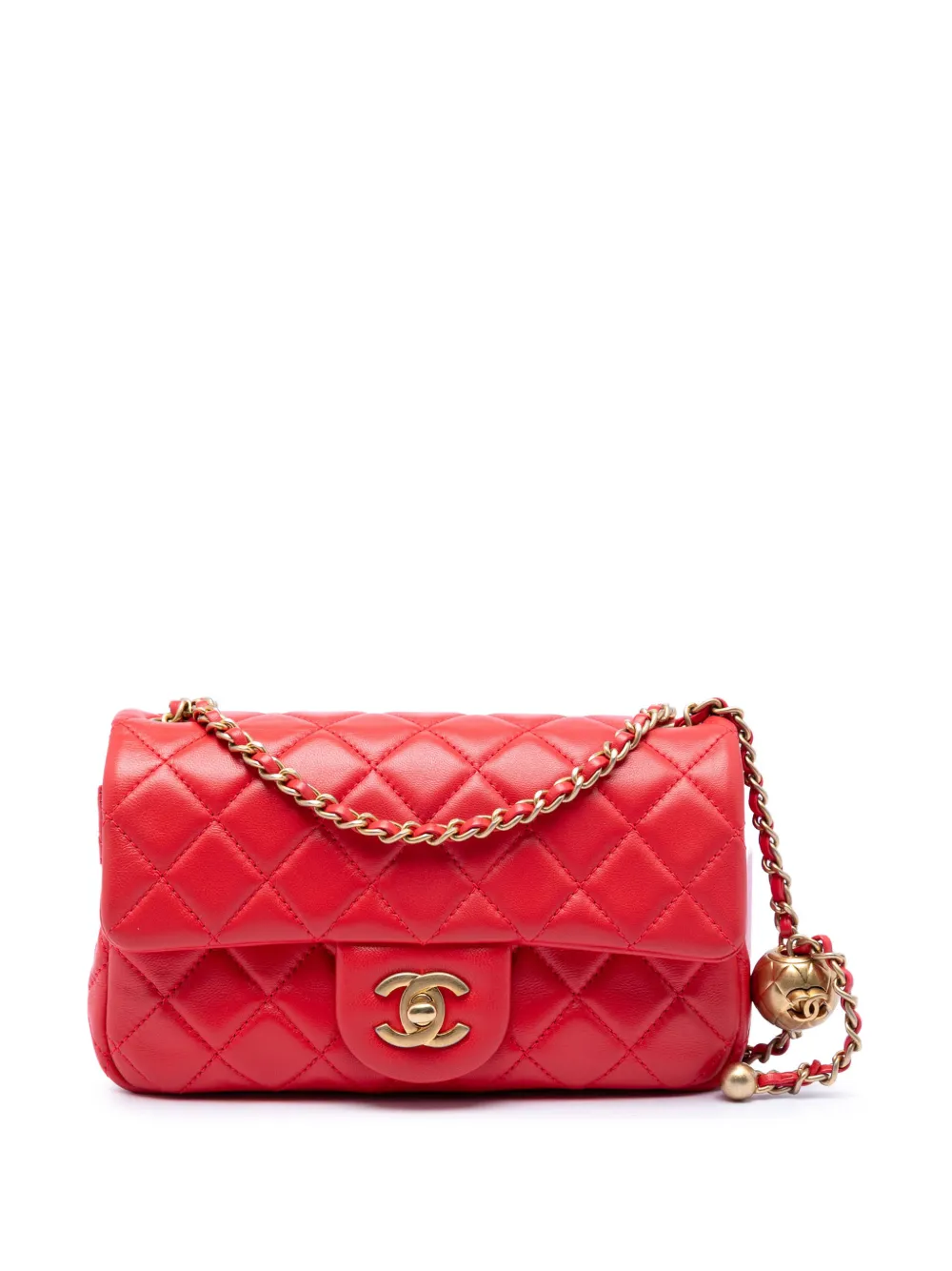 CHANEL Pre-Owned 2020 Mini Rectangular Classic Lambskin Pearl Crush Single Flap crossbody bag - Rosso