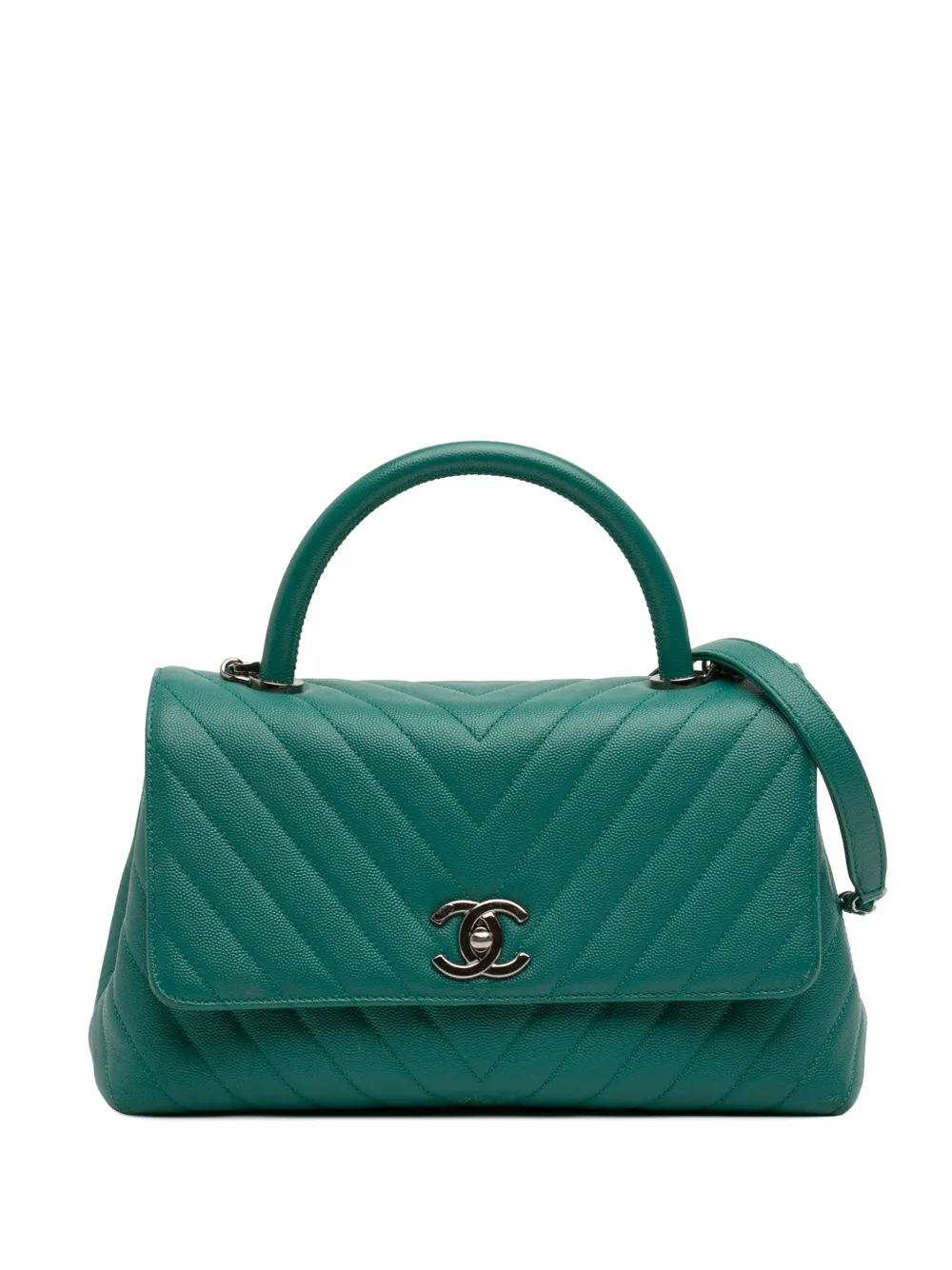 CHANEL Pre-Owned 2019 Medium Chevron Caviar Coco Top Handle Bag satchel - Grün