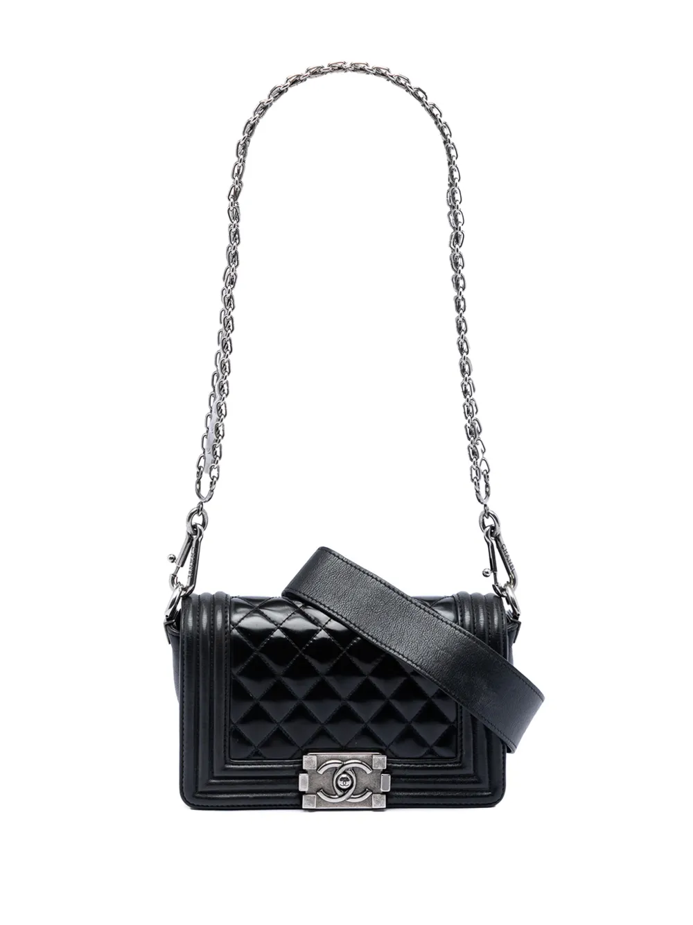  Chanel Pre-owned Petit Sac à Bandoulière Boy Flap Paris Bombay En Cuir Verni Matelassé (2012) - Noir 