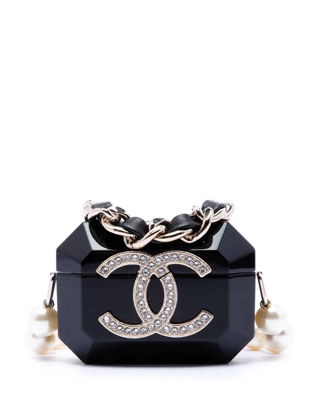 CHANEL Pre-Owned 2021-2025 CC Resin Crystal Faux Pearl Airpods Pro Holder Necklace Bag crossbody bag - Nero