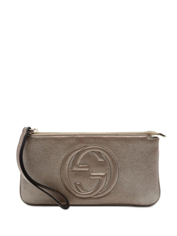 Gucci Pre-owned 2000-2015 Metallic Calfskin Soho Wristlet Pouch Clutch Bag in Brown