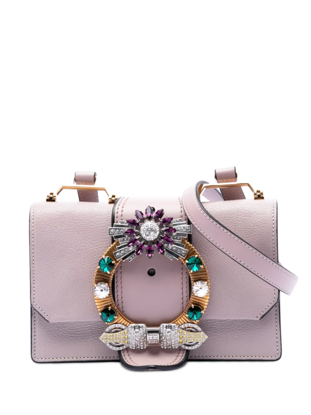 Miu Miu Pre-Owned 2010-2026 Goatskin Madras Soft Calf Crystal Embellished crossbody bag - Rosa