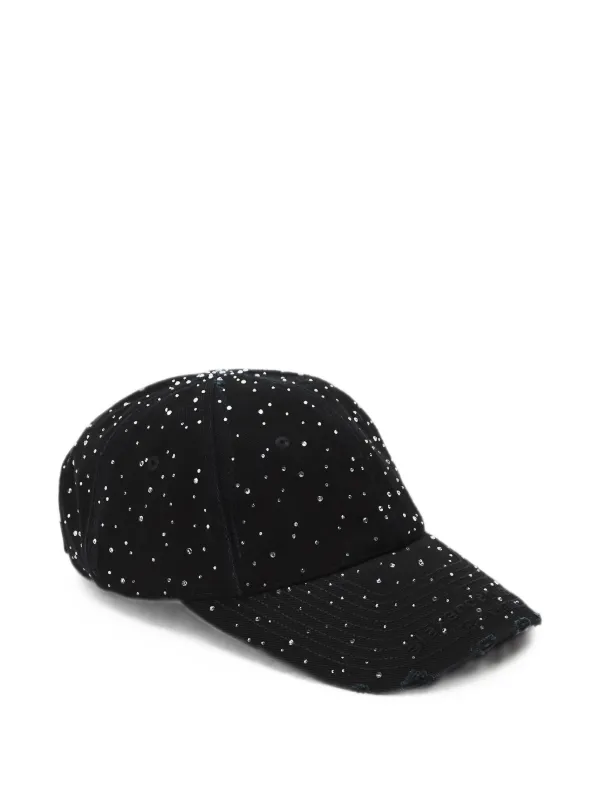 Alexander Wang Crystal-embellished Distressed Baseball Cap in Black