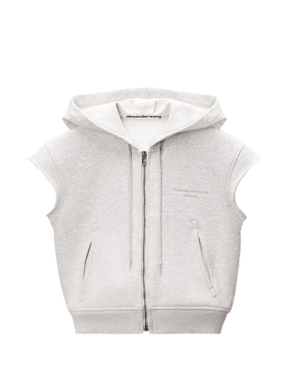 Alexander Wang crystal-embellished cap-sleeve hoodie - Grey