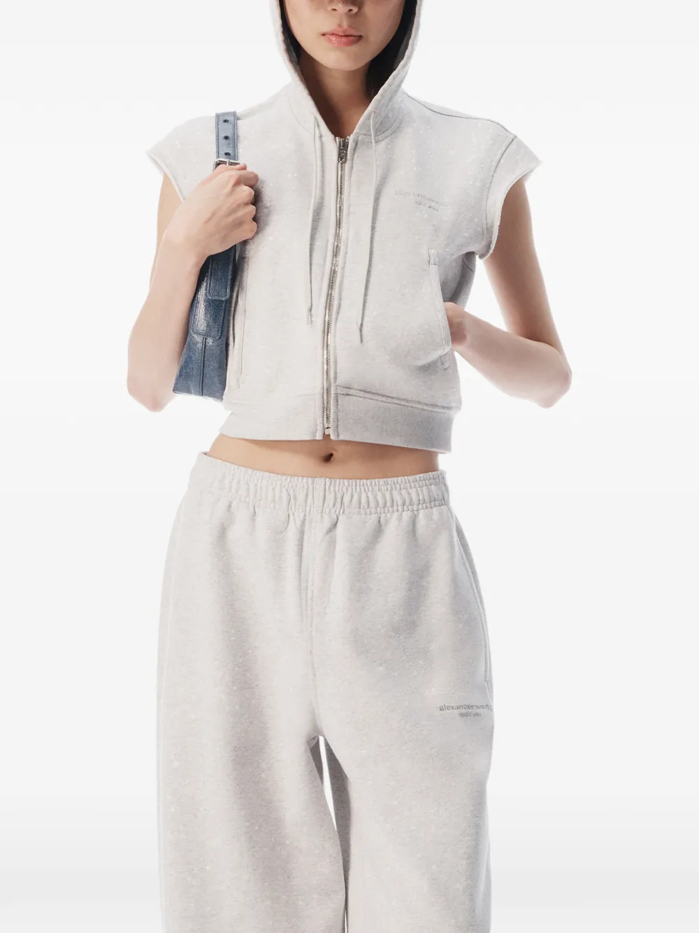 Alexander Wang Hoodie verfraaid met kristallen en kapmouwen Grijs
