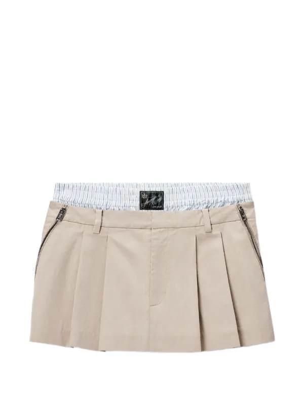 Alexander Wang Pleated Mini Skirt with Boxer Waistband and Zip Details in Neutrals