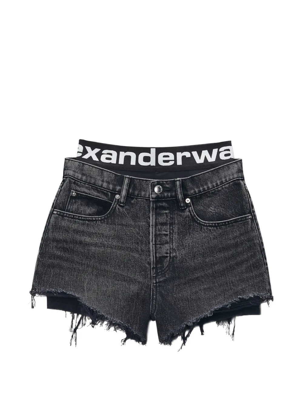 Alexander Wang logo-waistband frayed mini shorts - Grigio