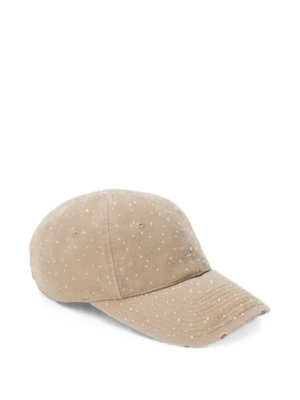 Alexander Wang Crystal-embellished Distressed Baseball Cap in Neutrals