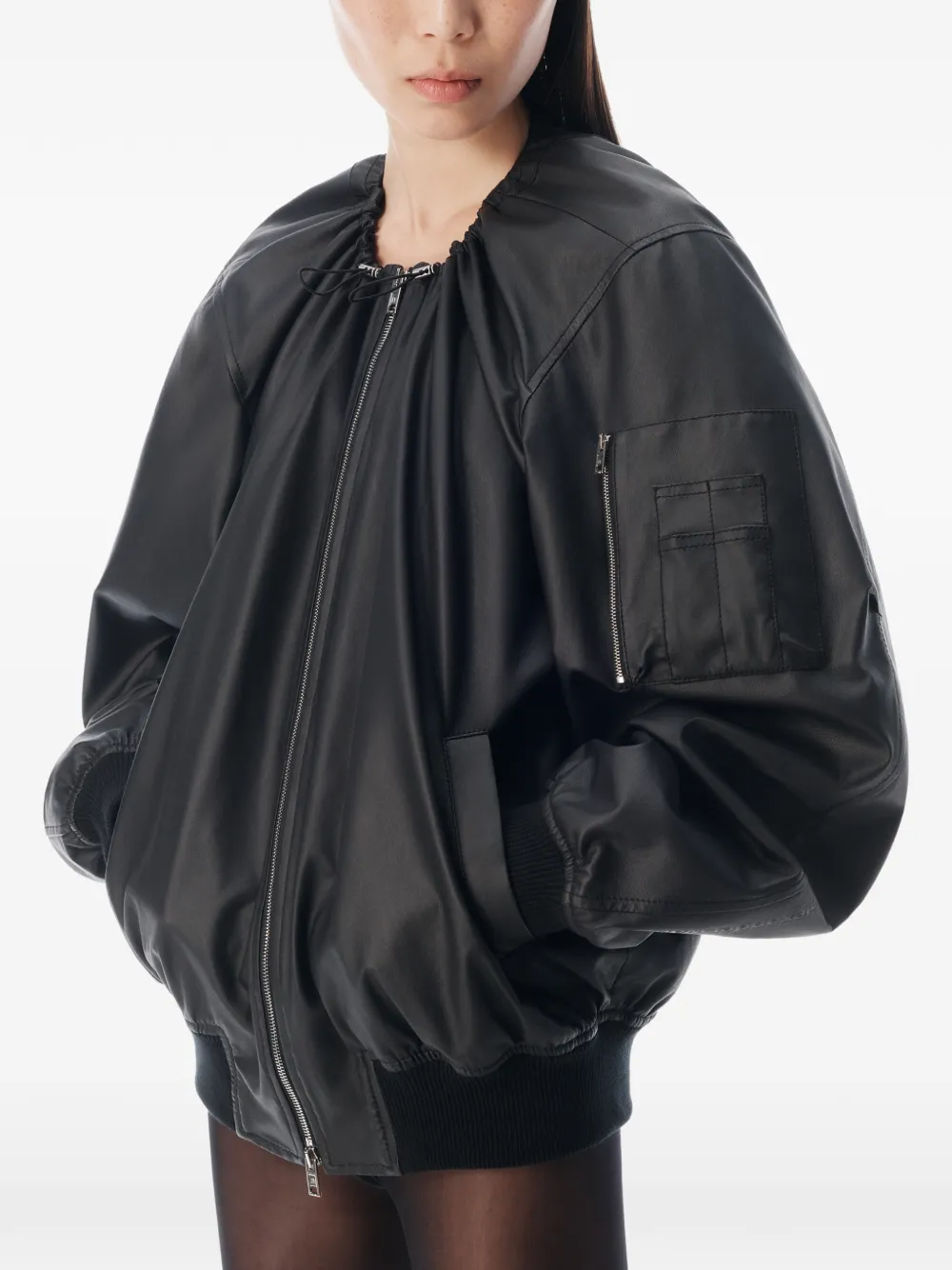Alexander Wang Leren jack met gesmockt detail Zwart