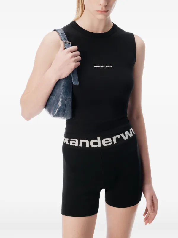 Alexander Wang.t ストレッチニットジャカードロゴタンク Alexander Wang logo-print Fitted Tank Top | Black | FARFETCH