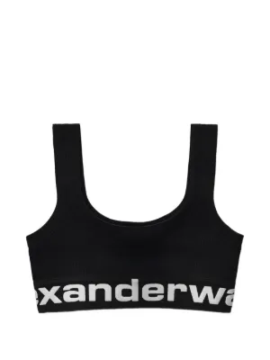 Alexander Wang Logo elasticated-hem Bra | Black | FARFETCH