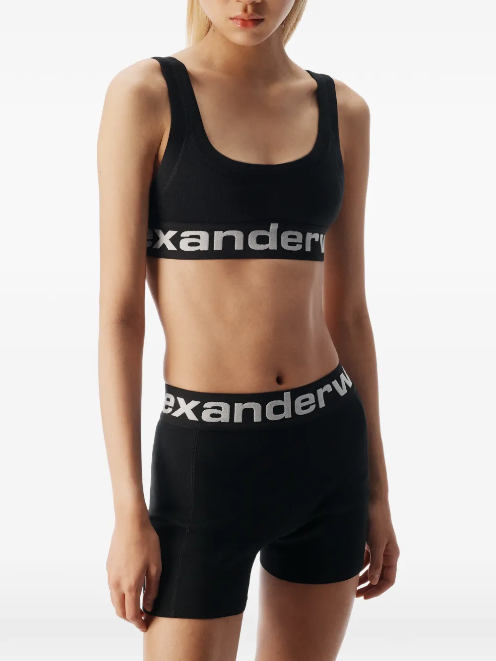 Alexander Wang Elastische fietsshorts met logo Zwart