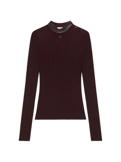 Courrèges suéter tejido de canalé con cuello