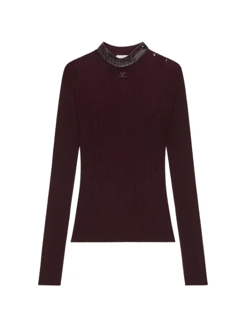 Courrèges suéter tejido de canalé con cuello