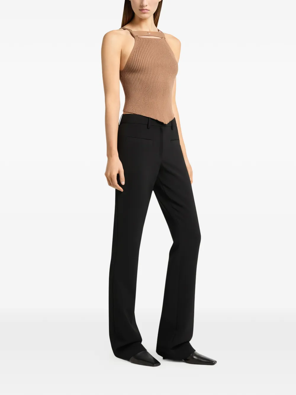 Courrèges Ribgebreide asymmetrische tanktop Beige
