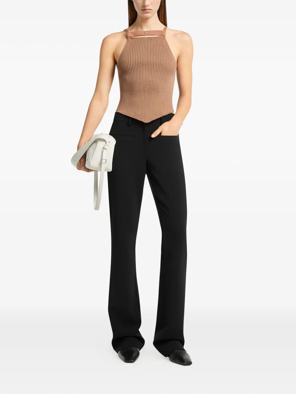 Courrèges Ribgebreide asymmetrische tanktop Beige