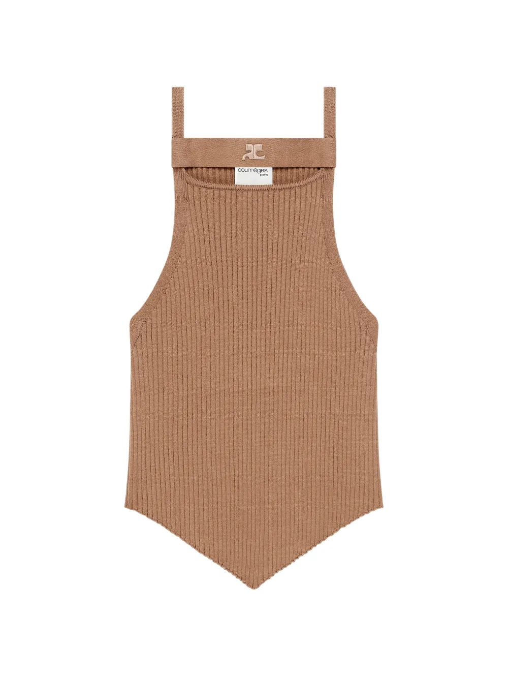 Courrèges Ribgebreide asymmetrische tanktop Beige