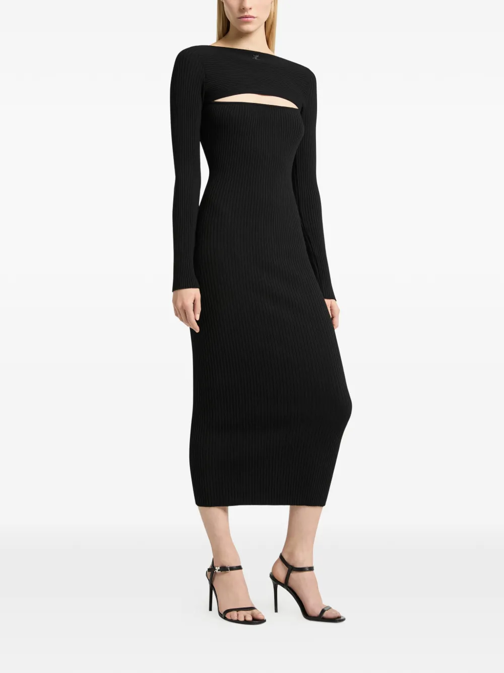 Courrèges Ribgebreide midi-jurk Zwart