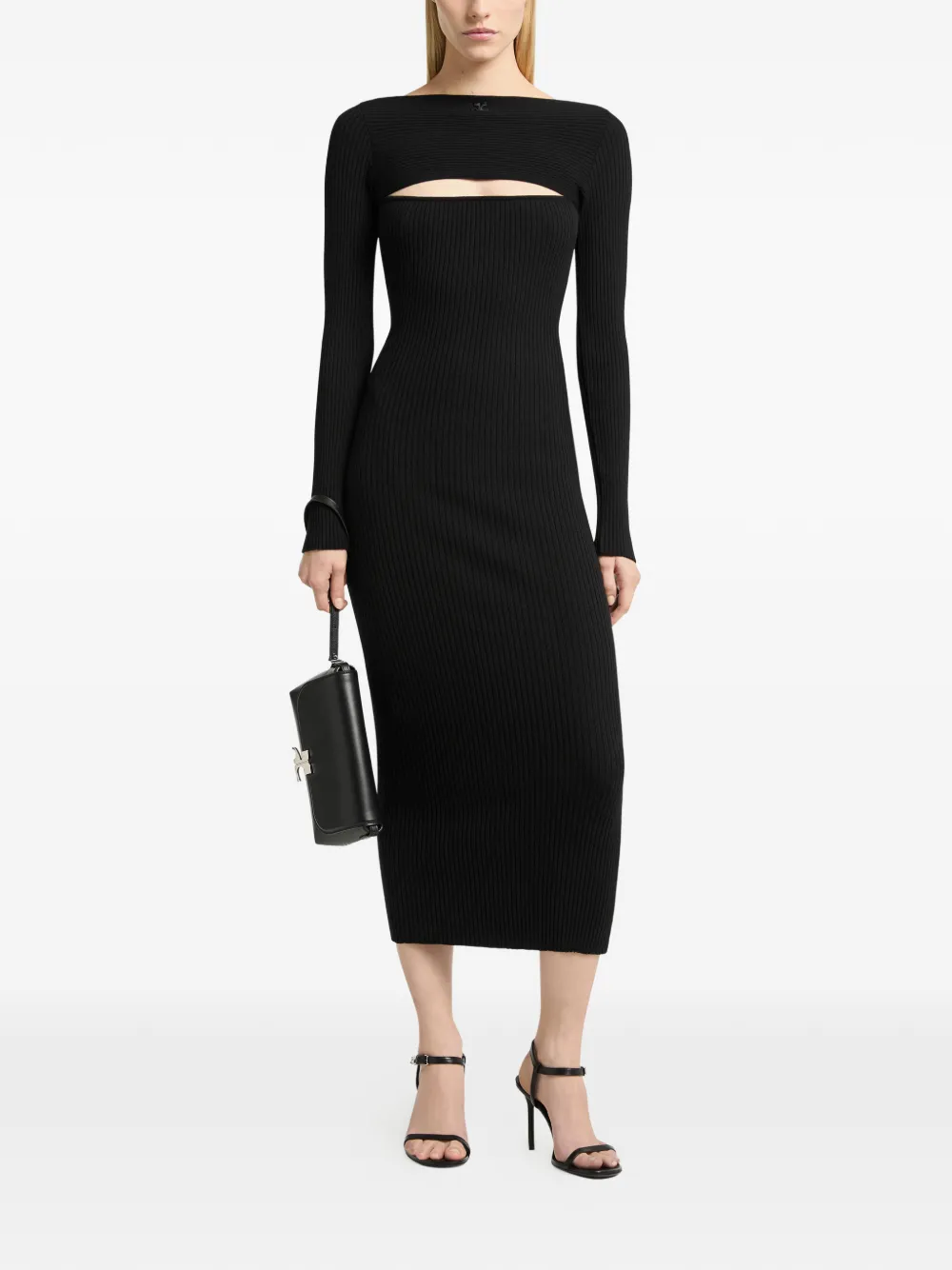 Courrèges Ribgebreide midi-jurk Zwart
