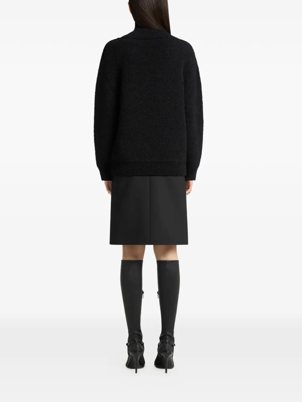 Courrèges Bouclé-knit Button-detail Sweater in Black, view 4