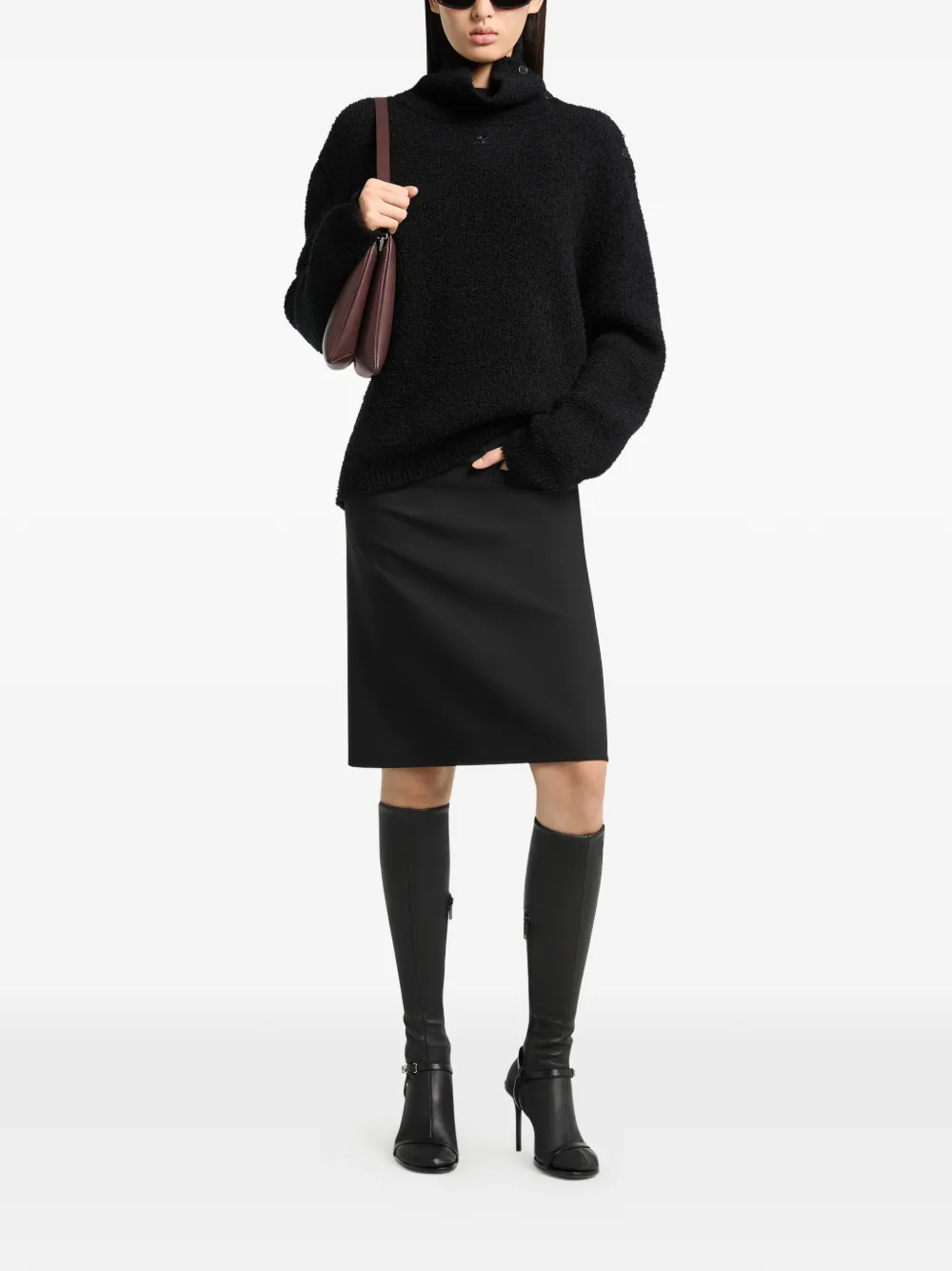 Courrèges Bouclé-knit Button-detail Sweater in Black, view 2