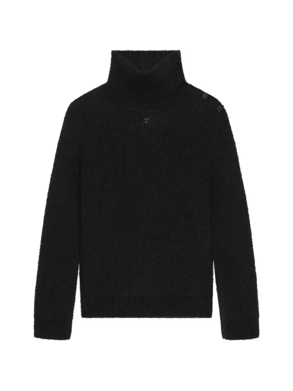 Courrèges Bouclé-knit Button-detail Sweater in Black