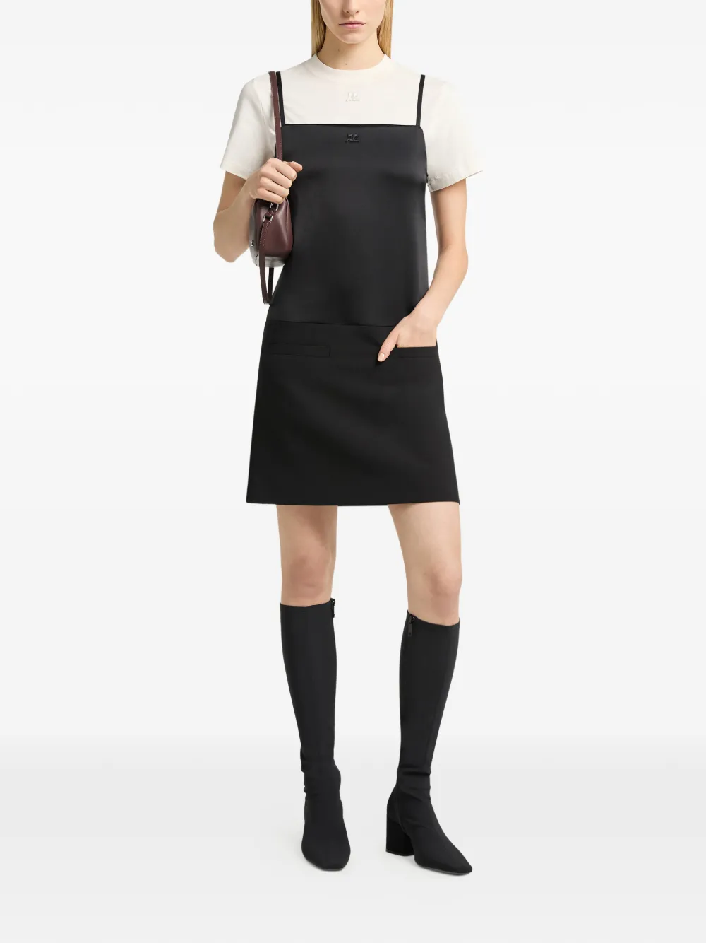 Courrèges Mini-jurk van twee materialen Zwart