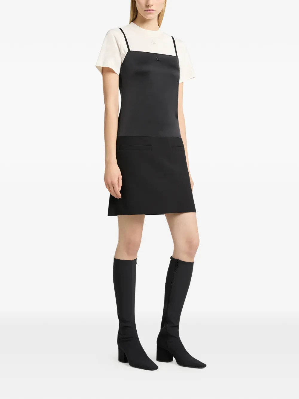 Courrèges Mini-jurk van twee materialen Zwart
