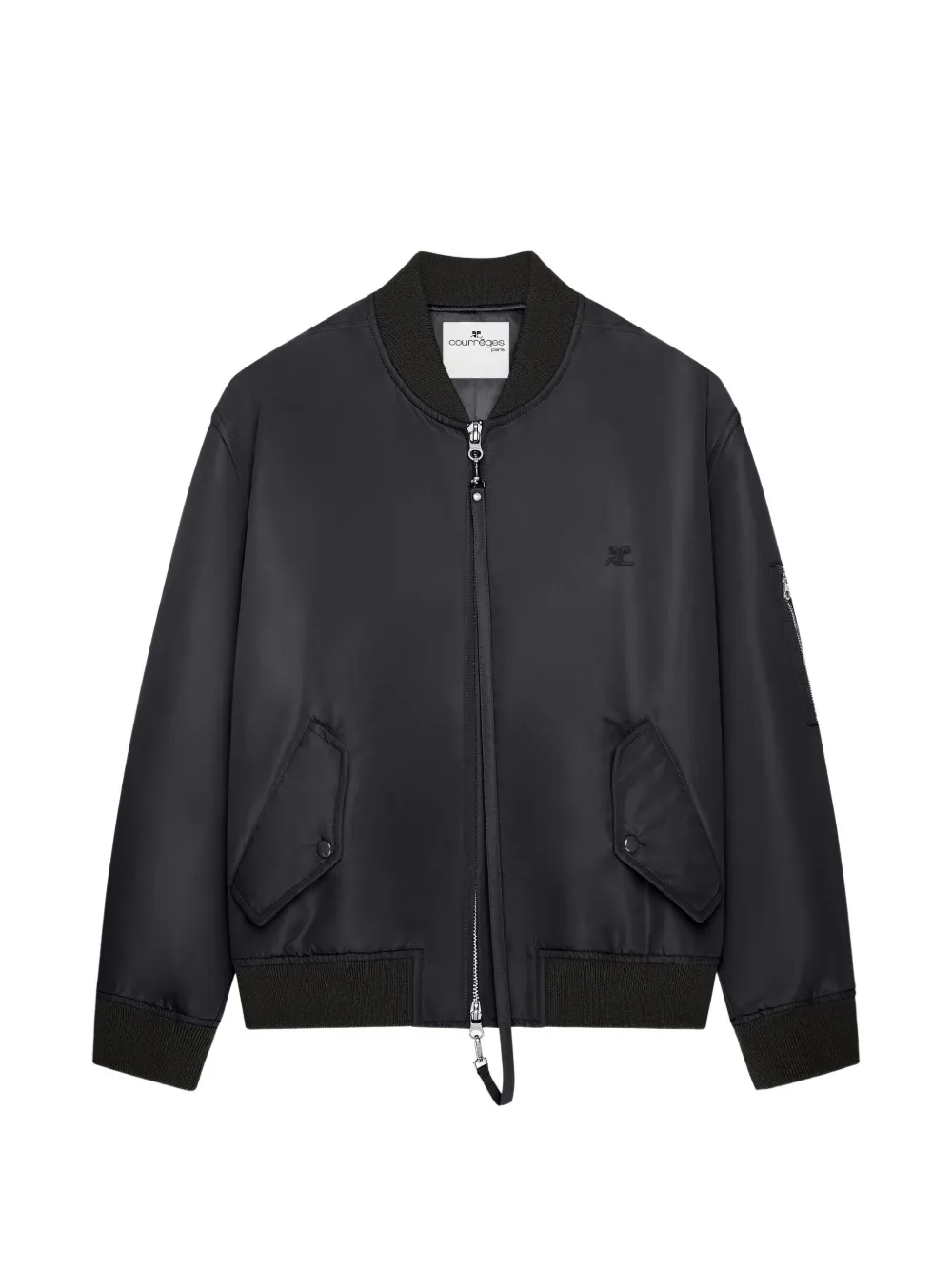 Courrèges logo-embroidered zip-up bomber jacket - Nero