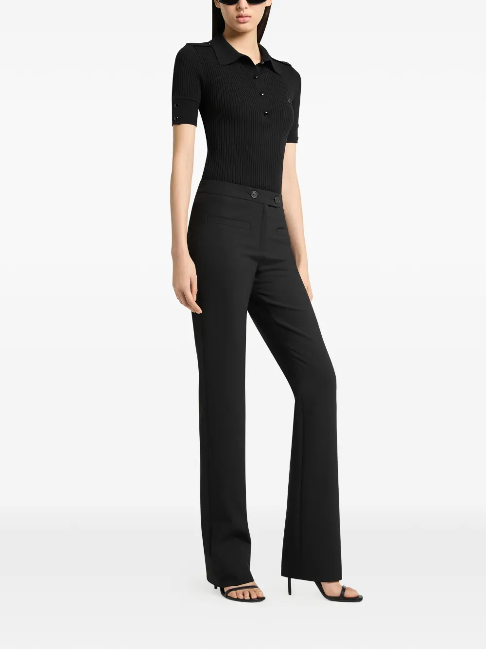 Courrèges Ribgebreid poloshirt met korte mouwen Zwart
