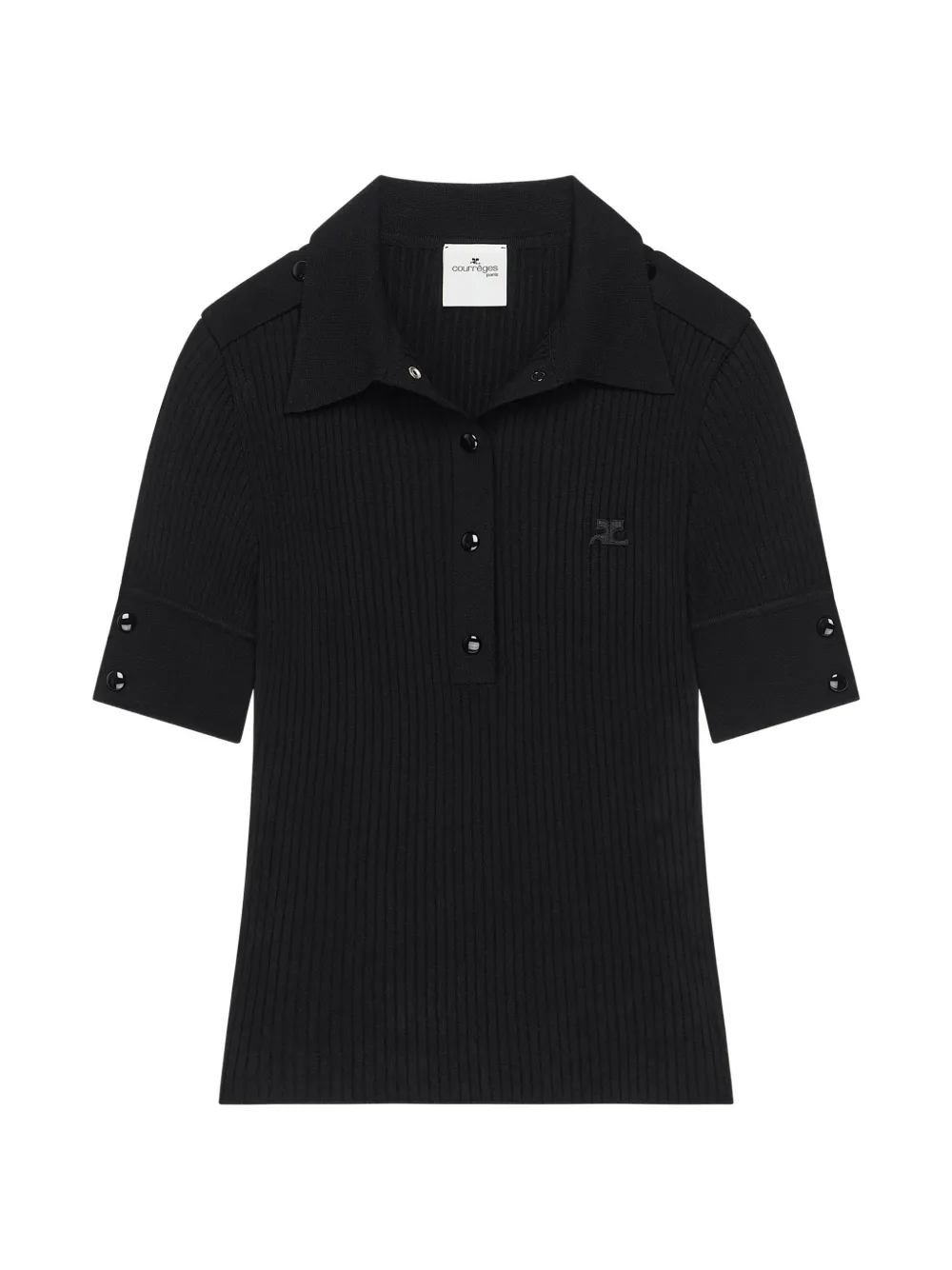 Courrèges rib-knit short-sleeved polo shirt - Nero