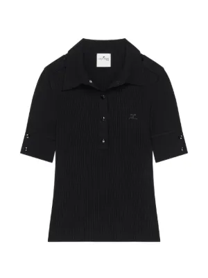 Courrèges AC ribbed-knit Polo Shirt | Black | FARFETCH