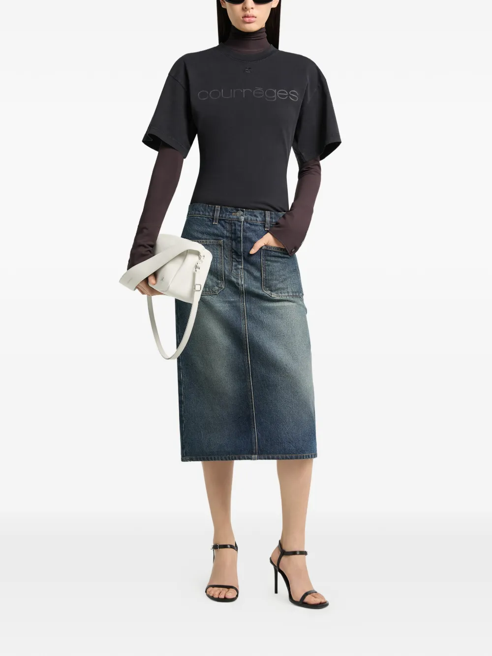 Courrèges Katoenen-T-shirt met logoprint en taille Zwart