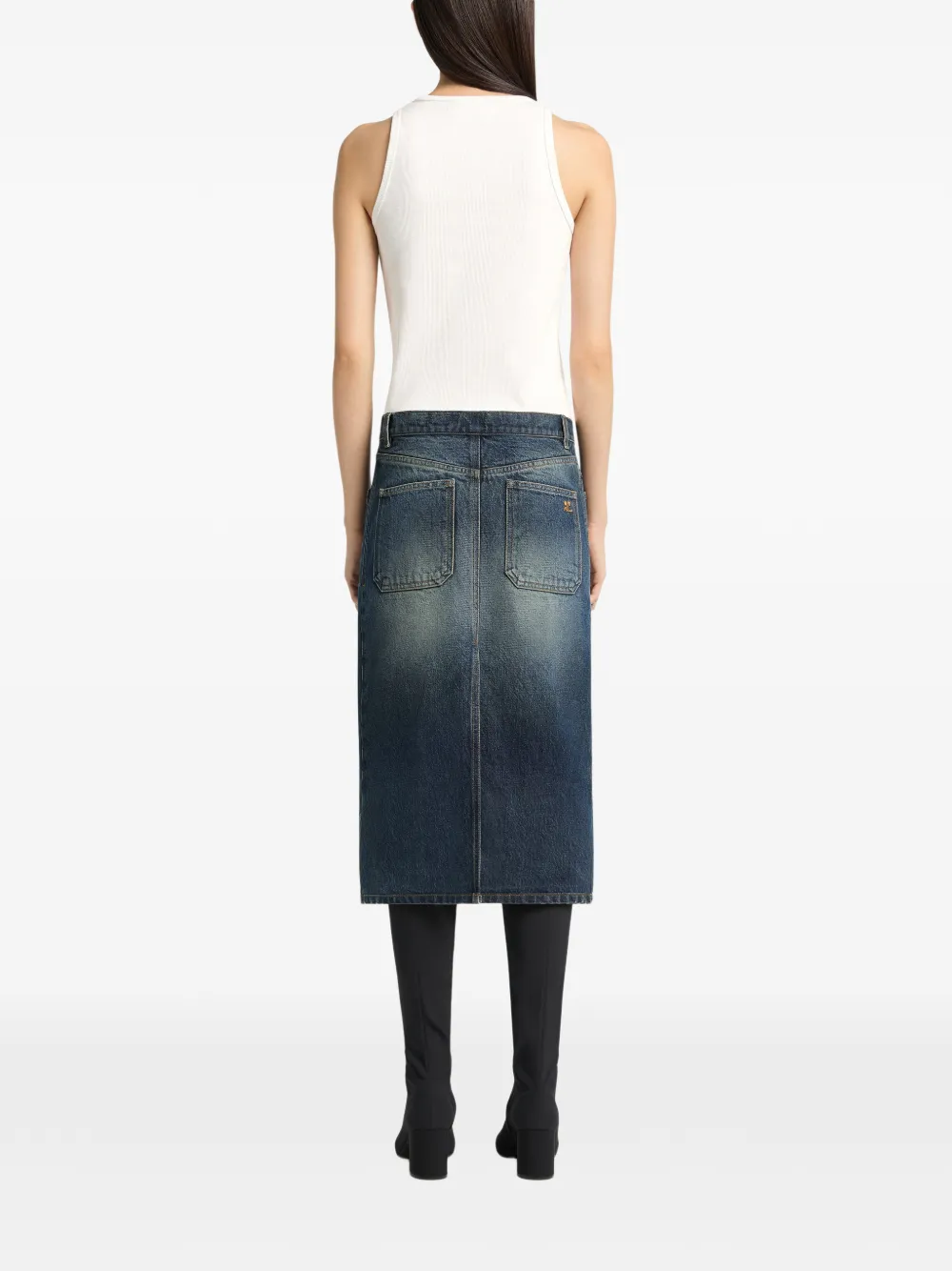 Courrèges Denim midi-rok met opgestikte zak Blauw