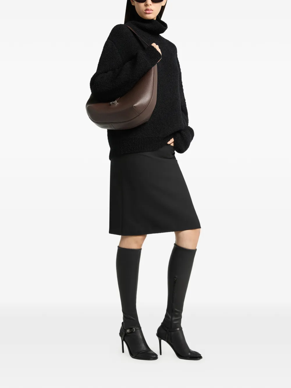 Courrèges Hobo bewerkte leren schoudertas Bruin