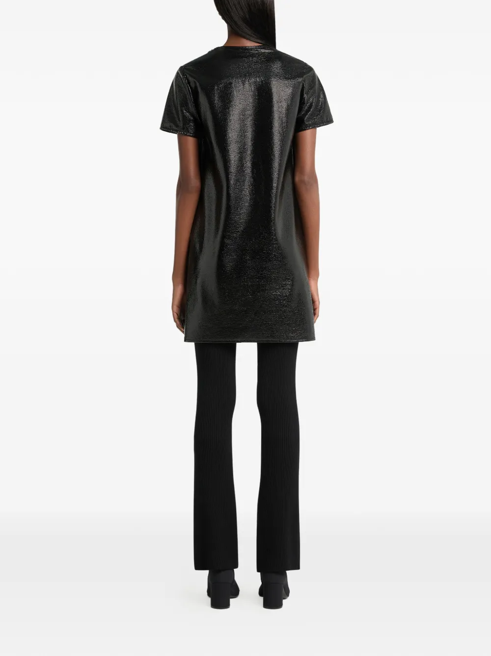 Courrèges Mini-jurk met korte mouwen en vinyl-effect Zwart