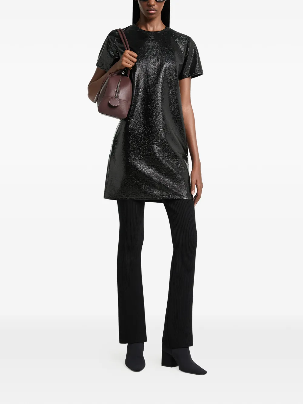 Courrèges Mini-jurk met korte mouwen en vinyl-effect Zwart