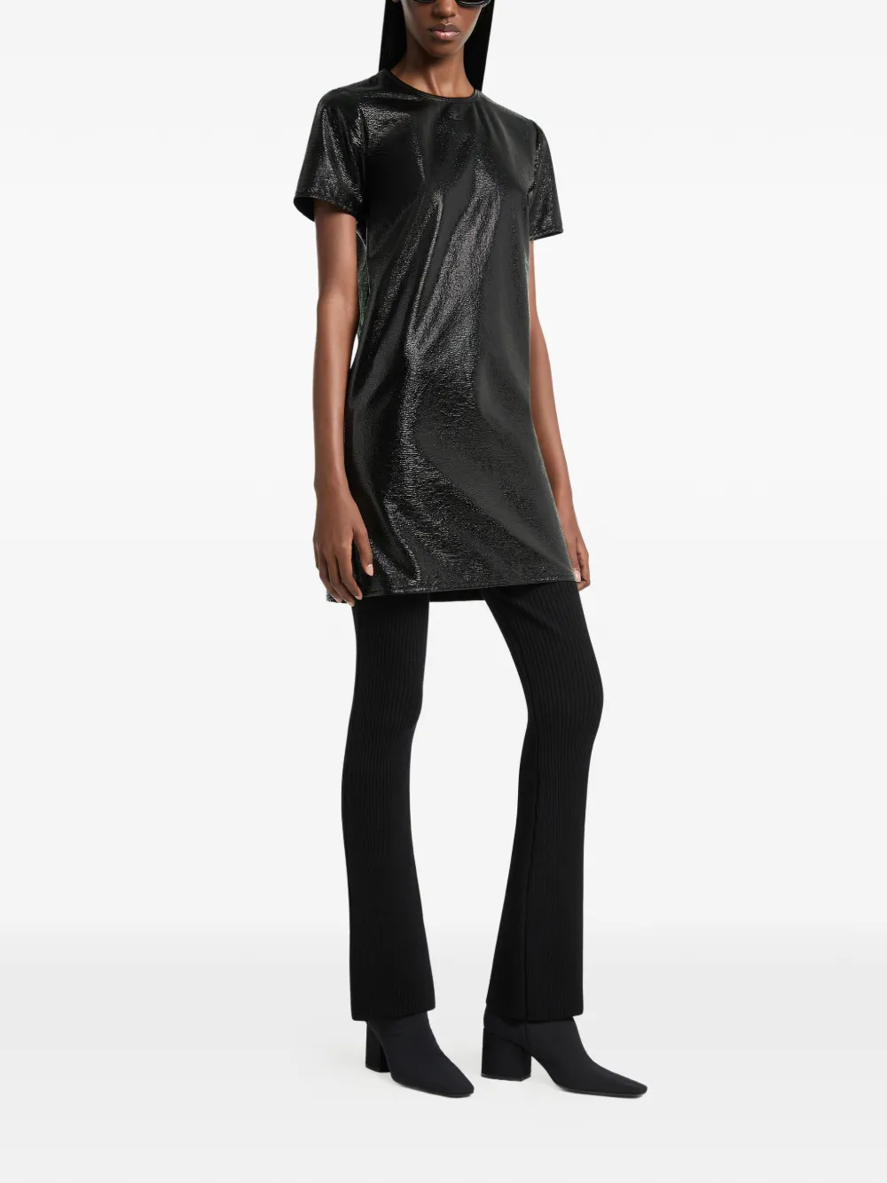 Courrèges Mini-jurk met korte mouwen en vinyl-effect Zwart
