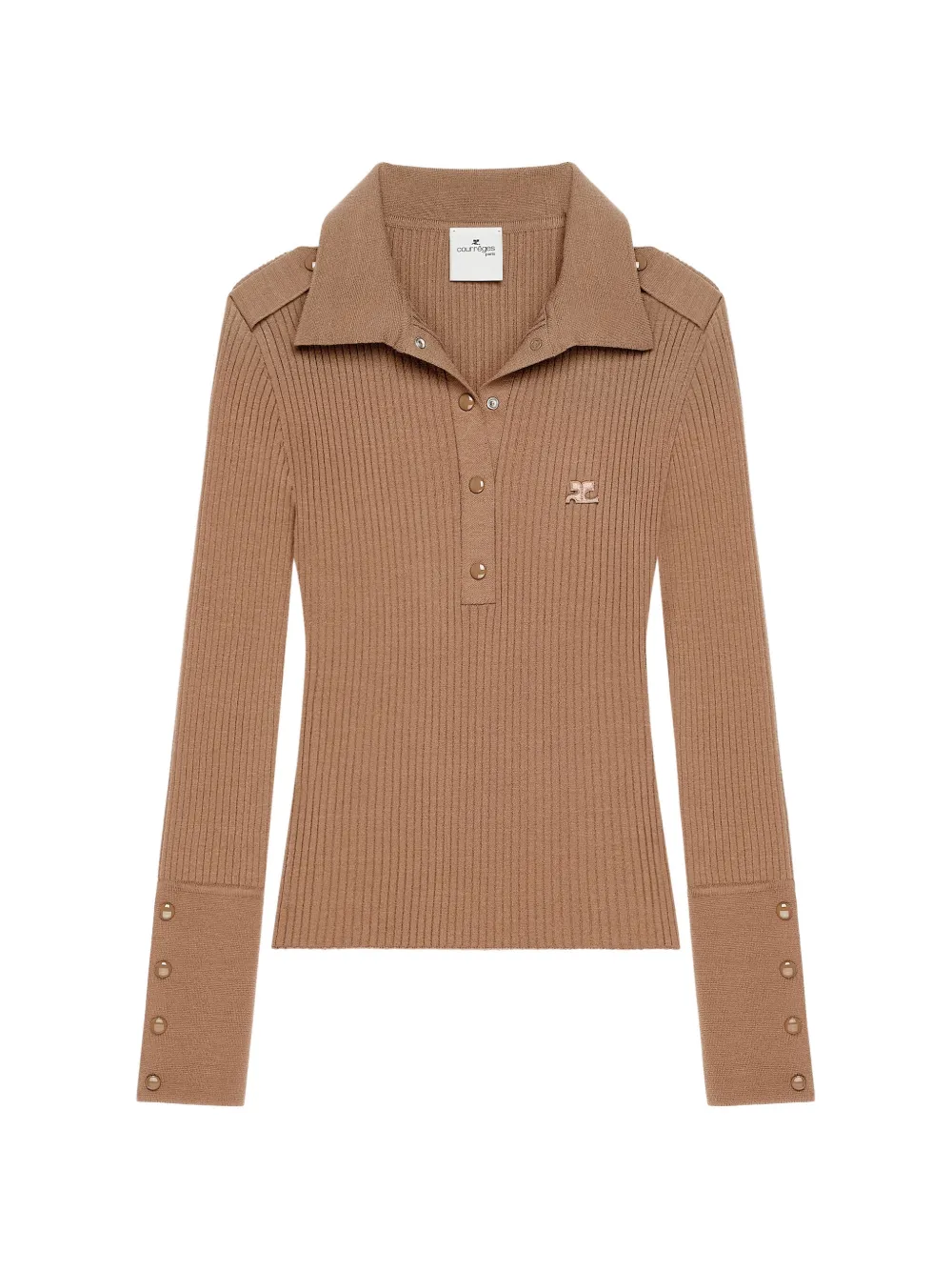 Courrèges rib-knit long-sleeve polo shirt - Toni neutri